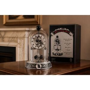 ELVIS PRESLEY Silver Anniversary Clock Porcelain Base Rotate Glass Dome